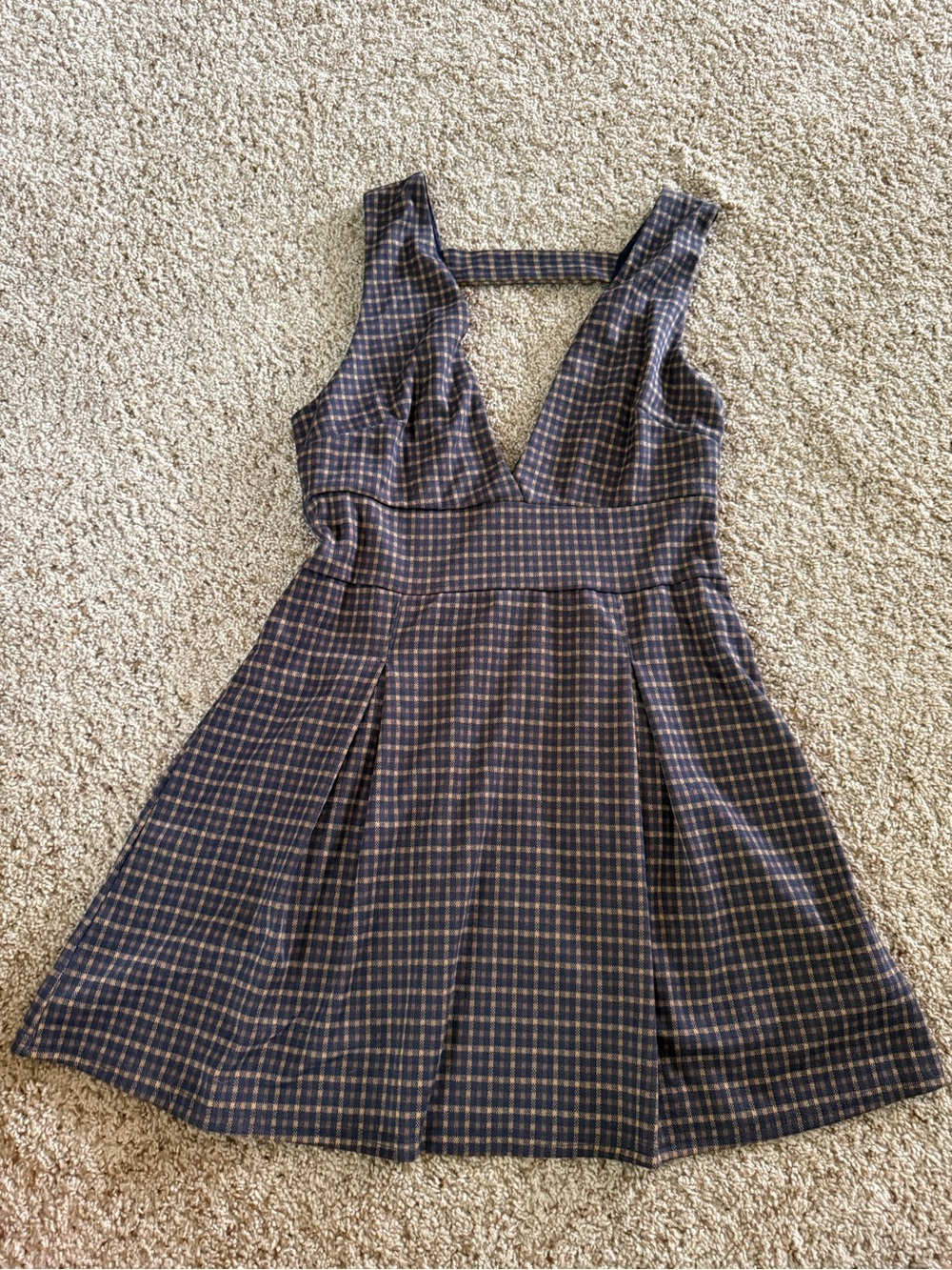 American Eagle Plaid Fit & Flare Mini Dress Brown Blue Size Small